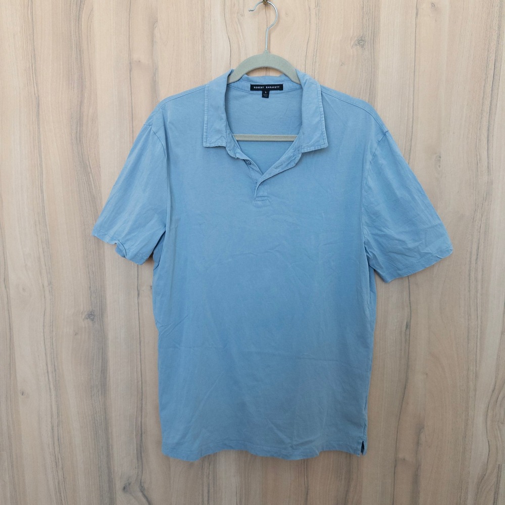 Robert Barakett Mens Polo Shirt Large Blue Short Sleeve Cotton Preppy Casual